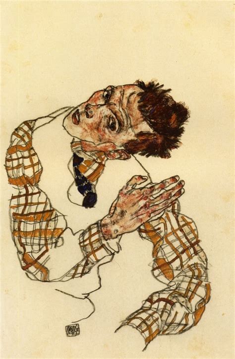 Egon Schiele Self Portrait With Checkered Shirt 1917 Dessin Sur La