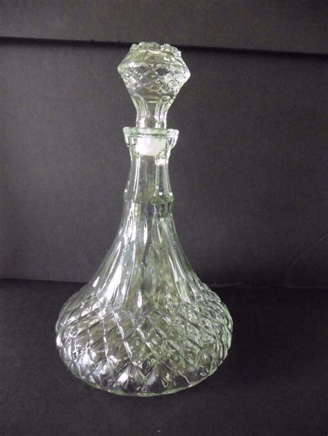 Vintage Pressed Glass Liquor Decanter Ship Yacht Wide Bottom With Stopper Ebay Vintage