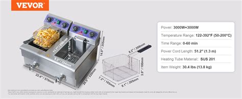 VEVOR 12x2L Elektrische Fritteuse Edelstahl 1500W 1500W Abnehmbare