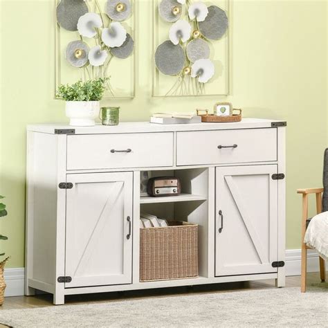 Homcom Wooden Farmhouse Sideboard Storage Buffet Cabinet With Large