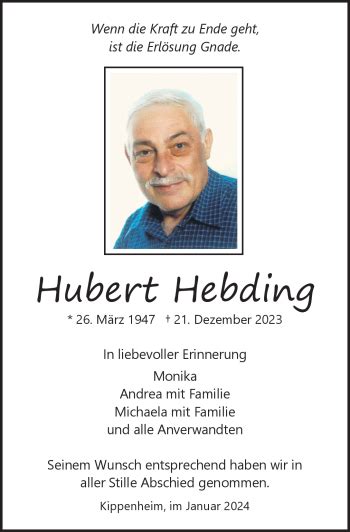 Traueranzeigen Von Hubert Hebding Schwarzw Lder Bote Trauer