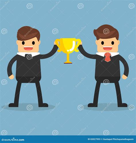 Happy Businessman Holding Winning Trophy Stock Vector Illustration