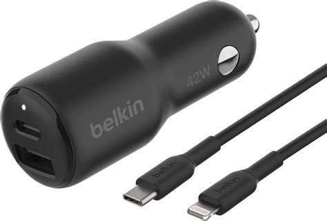 Belkin 24 Watt Dual Usb Car Charger 2 12w Usb A Ports With Lightning Cable Fast