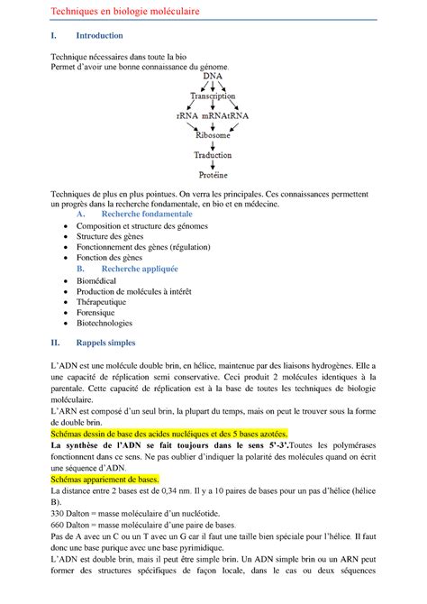 Biologie Moleculaire Techniques En Biologie Mol Culaire I