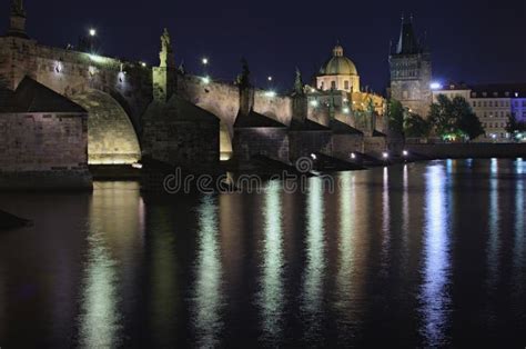 Picturesque Night Light Landscape Of Ancient Charles Bridge Over Vltava