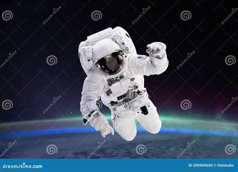 Composite Image of Astronaut Floating in Space, Earth Planet in the ...