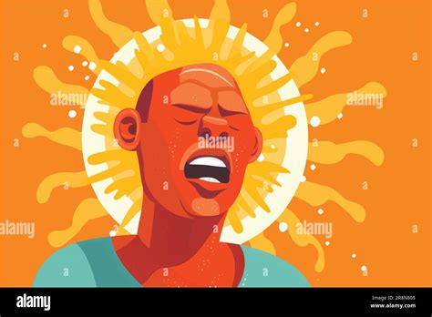 Cartoon Vector Illustration Of A Man Sweating Under An Angry Sun