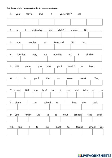 Scrambled Sentences Simple Past Tense Worksheet Simple Past Tense Sentence Scramble Simple