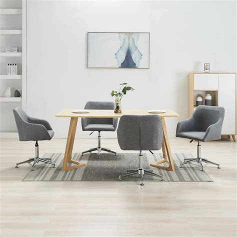 AKOZON 4 pcs Chaises pivotantes de salle à manger Gris clair Tissu