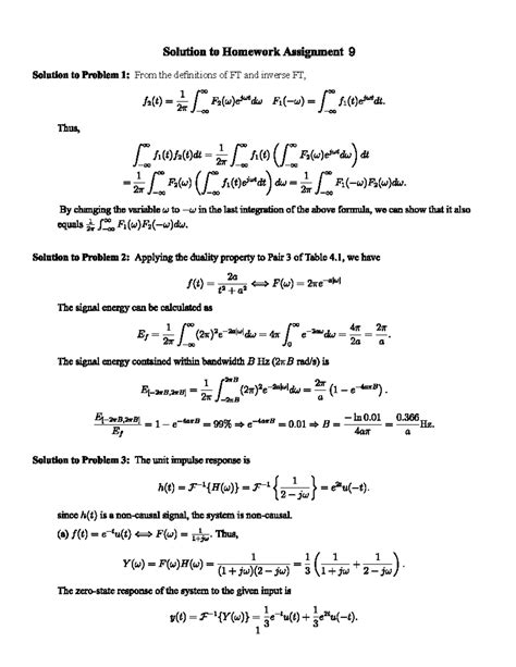 Porat ECE240 HW9 Solution Ece240 From The Definitions Of FT And