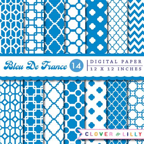 Bright Blue Digital Paper, Scrapbook Papers, All Blue Quatrefoil ...