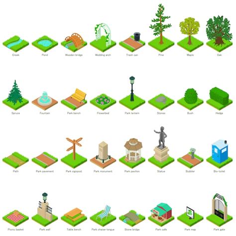 Iconos del diseño del paisaje de los elementos de la naturaleza del