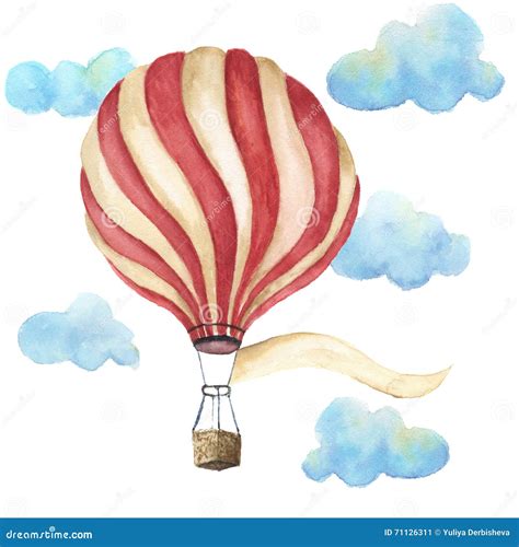 Watercolor Hot Air Balloon Set Hand Drawn Vintage Air Balloons With