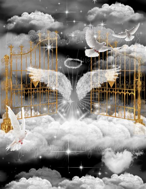 Black Sky Gold Heavens Gate Angel Wings Memorial Png Add Photo Etsy