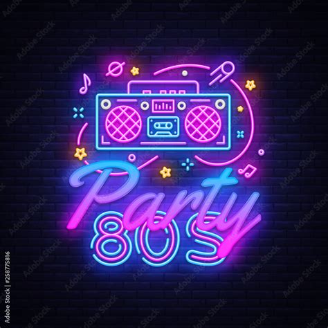 80s Party Neon Sign Vector. Back to the 80's neon design template ...