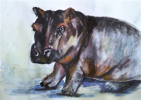 Nilpferd Aquarellmalerei Aquarell Tiere Natur Tiere Von Vinci