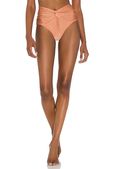 PatBO Ruched High Waist Bikini Bottom In Almond REVOLVE