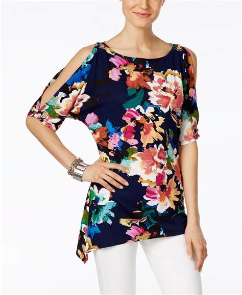 Cable And Gauge Floral Print Cold Shoulder Top Tops Women Macys