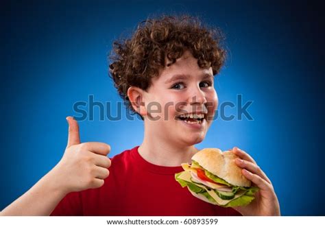 Boy Eating Big Sandwich Showing Ok Stock Photo 60893599 Shutterstock