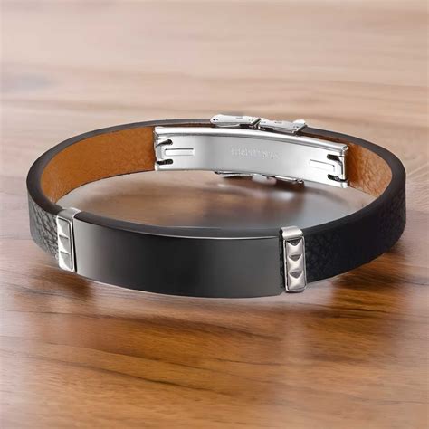 Bracelet Personnalisable Cuir Gourmette Cadeau Homme Webid