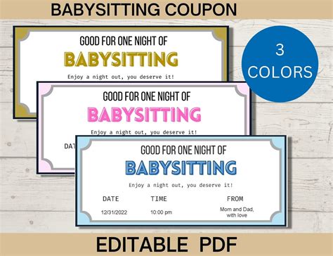 Babysitting Coupon Template Editable T Voucher Printable