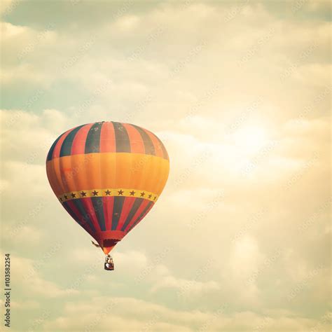Hot Air Balloon On Sun Sky With Cloud Vintage And Retro Filter Effect Style Stock Photo Adobe