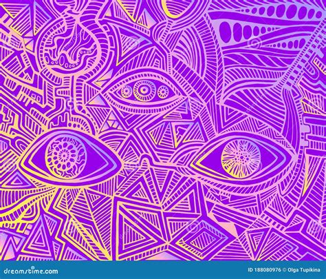 Vintage Psychedelic Hypnotic Shamanic Acidic Eyes Of Crazy Patterns
