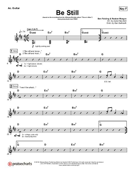 Be Still Acoustic Guitar Sheet Music Pdf Hillsong Worship Praisecharts