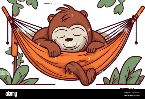 Cute Cartoon Bear Sleeping In A Hammock Vector Illustration Stock