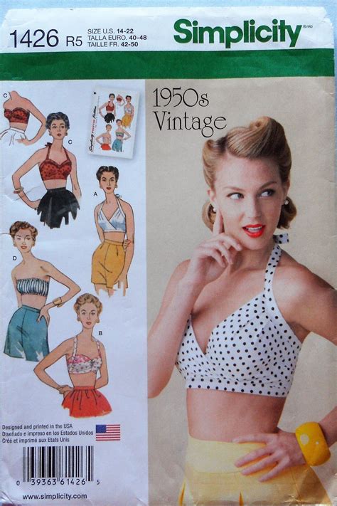 Simplicity 1426 Vintage 1950s Style Bra Tops Pattern Retro Etsy