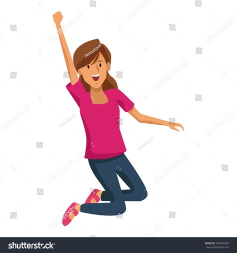 Woman Happy Jumping Cartoon Stock Vector Royalty Free 794409307