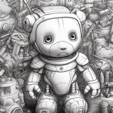 Premium Ai Image Cartoon Drawing Of A Robot Surrounded By Robots And