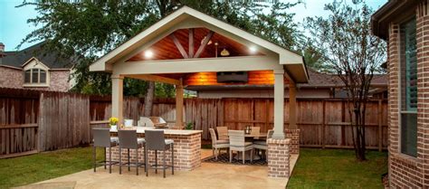 Gable Patio Cover with Outdoor Kitchen and Fire pit - HHI Patio Covers