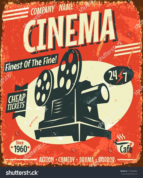 Grunge Retro Cinema Poster Vector Illustration Stock Vector 175820894