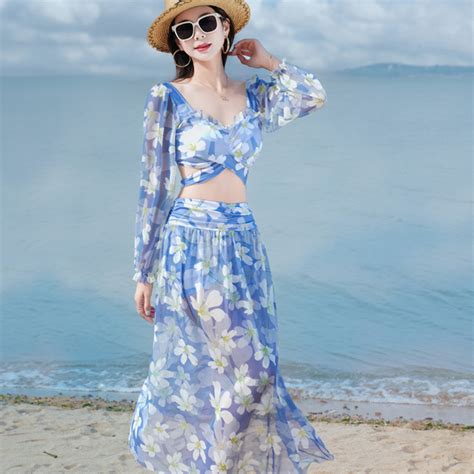 Bikini Chia Đồ Bơi Nữ Dài Tay Kỳ Nghỉ Bên Biển Influencer Bao Bụng Đồ