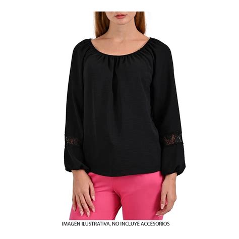 Blusa George Talla G Manga Larga Campesina Encaje Negro Walmart