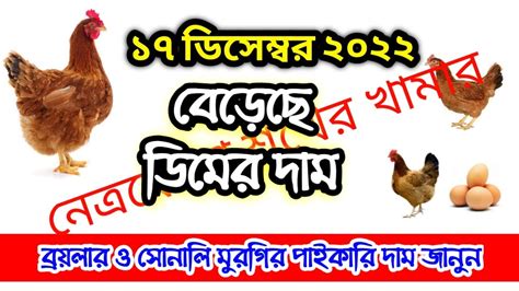 ১৭ ডিসেম্বর ২০২২🐔 আজ ব্রয়লার ও সোনালি কতটাকা কেজি এবং ডিমের পাইকারি