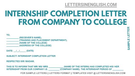 Internship Completion Letter From Company To College Sample Letter Of