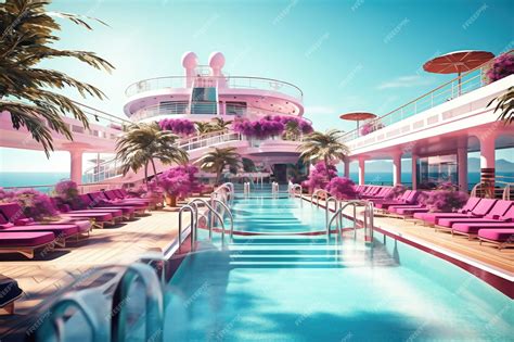 Premium AI Image | View on top deck with swimming pool on a cruise ship ...