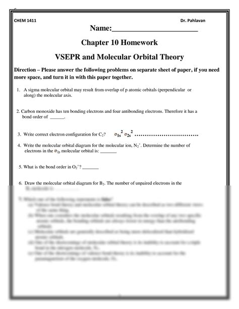 SOLUTION Chem 1411 Hw 10 Lsc Molecular Geometyr Vsepr 1 Studypool