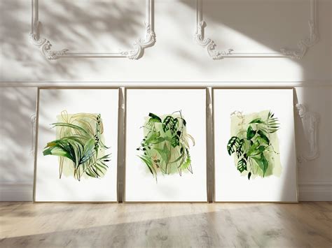 Set von 3 tropischen botanischen Drucken Grüner Farn Druck Monstera