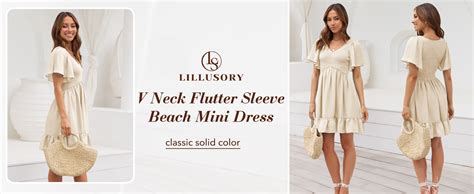 Lillusory Womens Flowy Casual Mini Dresses 2024 Summer Smocked V Neck