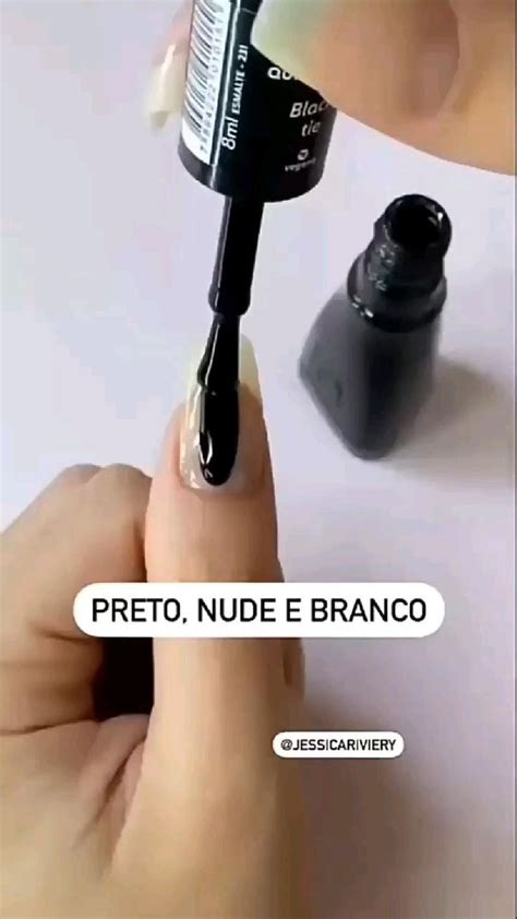 ideia incrível de esmaltação Unhas bonitas Unhas nude Unhas pretas