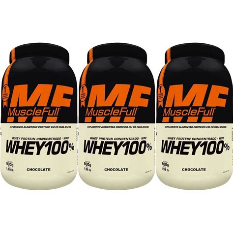 Kit 3X Whey 100 Concentrado 900g Chocolate MuscleFull OtimaNutri