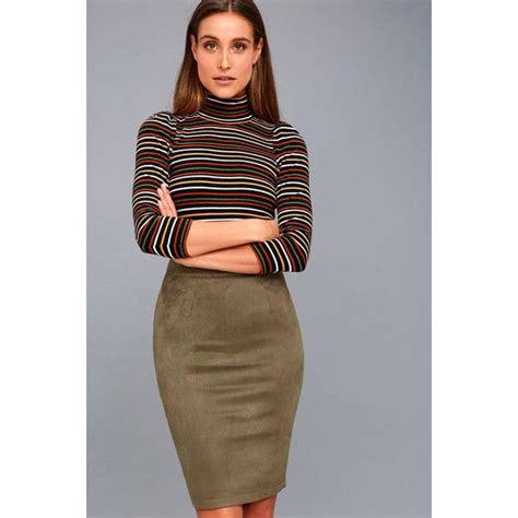 Lulus Superpower Olive Green Suede Pencil Skirt Liked On Polyvore