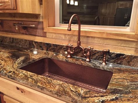 Under Mount Copper Kitchen With Copper Faucet Rustic Cabin Copper Sink