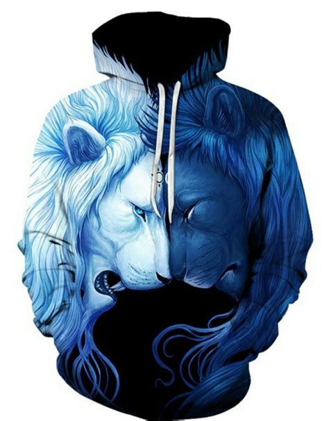 Yin Yang Lions Hoodie Hoodie Print Lion Sweatshirt Hoodies Men