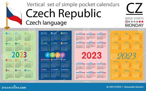 Czech Vertical Pocket Calendar For 2023 Week Starts Monday Stock