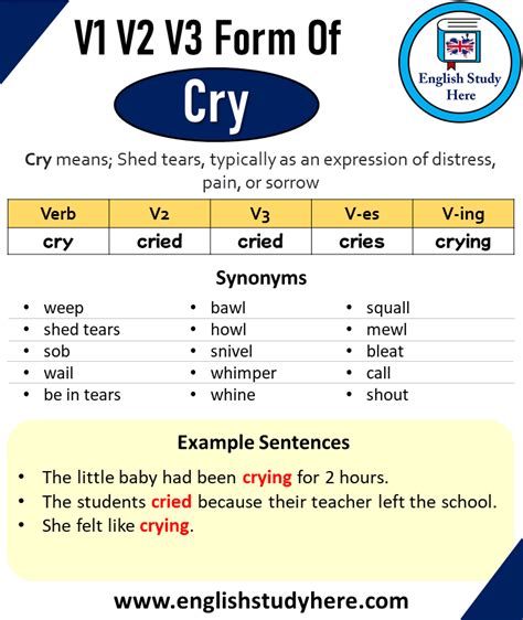 Past Tense Of Cry Past Participle Of Cry V1 V2 V3 V4 V5 Form Of Cry