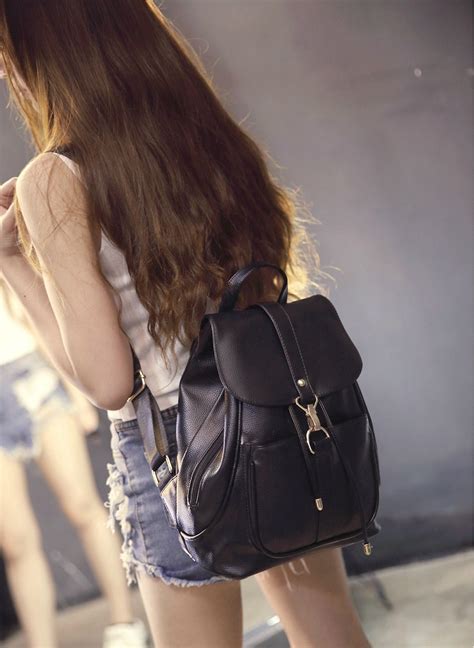 Black Pu Leather Backpack Office And School Bag For Women On Luulla